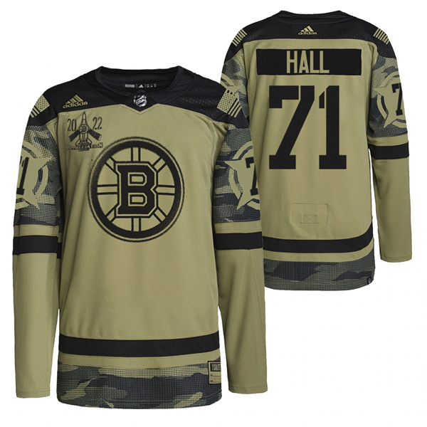 Men's Boston Bruins #71 Taylor Hall 2022 Camo Military Appreciation Night Stitched Men's Boston Bruins #71 Taylor Hall 2022 Camo Military Appreciation Night Stitched
